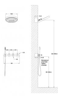 Душевая система скрытого монтажа Grocenberg GB5020BL с Термостатом Vernet (Франция) Черный матовый