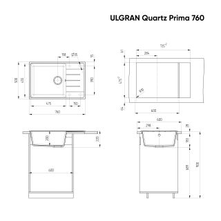 Кухонная мойка Ulgran Quartz Prima 760-09 асфальт