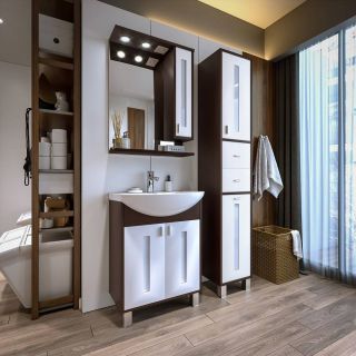 Зеркальный шкаф с подсветкой Бриклаер Бали 4627125411823 правый 62 см венге/белый