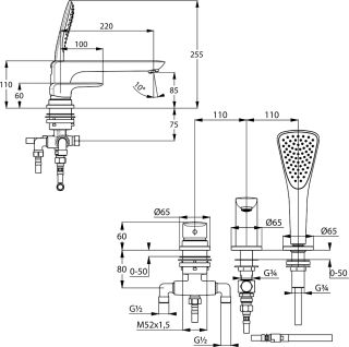 Смеситель на борт ванны Kludi Ameo хром 414470575
