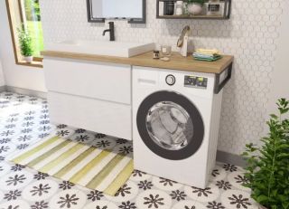 Подвесная тумба под раковину Эстет Malibu Luxe ФР-00007113 Л/П 155см два ящика белый столешница массив шпон дуба