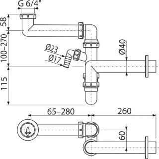 Сифон для раковины AlcaPlast экономящий пространство с накидной гайкой 5/4" A434