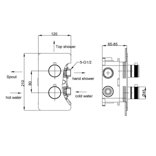 Встраиваемый смеситель для душа Boheme Cell 134-3-B 3-х проходной термостатический чёрный