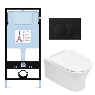 Инсталляция Jacob Delafon E21731RU-BL с безободковым унитазом Aleo сиденье с микролифтом клавиша смыва чёрная матовая