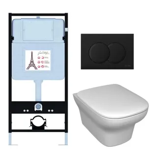 Инсталляция Jacob Delafon E21747RU-BL с безободковым унитазом Vox сиденье с микролифтом клавиша смыва чёрная матовая