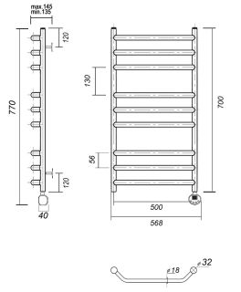 Полотенцесушитель электрический Domoterm Лаура П9 500x700 ER золото