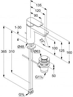 Смеситель для раковины Kludi Pure&Style чёрный матовый 402903975