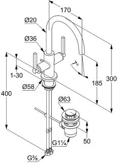 Смеситель для раковины Kludi Nova Fonte Puristic чёрный матовый 201183915