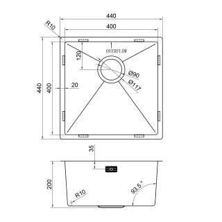 Мойка кухонная Reflexion Como 44-BL RX2044BLS оружейная сталь