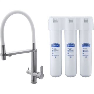 Смеситель для кухни Swedbe Selene Plus 8441K в комплекте с фильтром Аквафор Кристалл нержавеющая сталь/белый