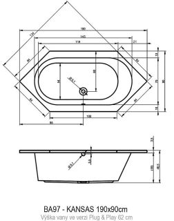 Акриловая ванна Riho Kansas Plug and Play B035008005 190х90см белый