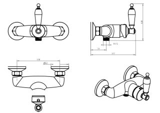 Смеситель для душа Boheme Vogue  с черной керамикой_Комплект золото