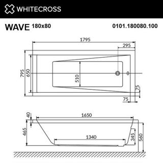 Гидромассажная ванна WHITECROSS Wave 0101.180080.100.ULTRANANO.CR 180x80 см Ultra Nano хром