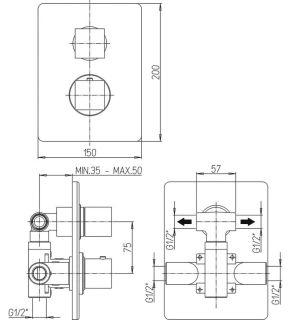 Встраиваемый смеситель для ванны Paini Dax 84CR691TH с термостатом хром