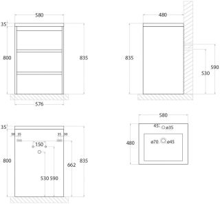 Напольная тумба под раковину Art&Max Family 58см белый глянцевый FAMILY-580-3C-PIA-BL