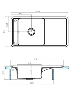 Мойка кухонная Акватон Беллис 97см графит 1A725132BS210
