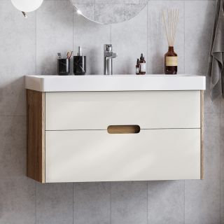 Тумба под раковину Акватон Оливия 90см бежевый/дуб веллингтон 1A254401OLVG0