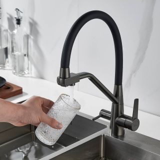 Смеситель для кухни Shevanik S968T с подключением фильтра оружейная сталь