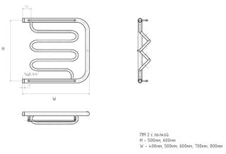 Водяной полотенцесушитель Тругор ПМ2 с полкой 50x50см хром ПМ2/5050П