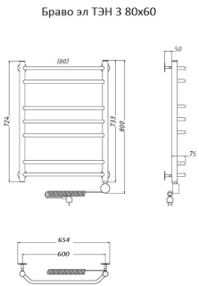Электрический полотенцесушитель Тругор Браво 3 80x60см хром Браво3/элТЭН8060