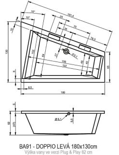 Акриловая ванна Riho Doppio Plug and Play B034009005 L 180х130см белый