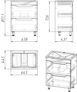 Тумба под раковину Stella Polar Абигель 65см серый/цемент SP-00001131