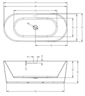 Акриловая ванна Riho Modesty Velvet Fall B090005105 170х76см заполнение через перелив белый матовый