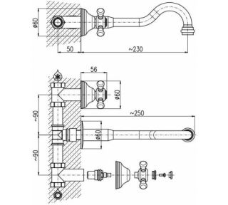 Смеситель для раковины Rav Slezak Morava retro MK131Z золото