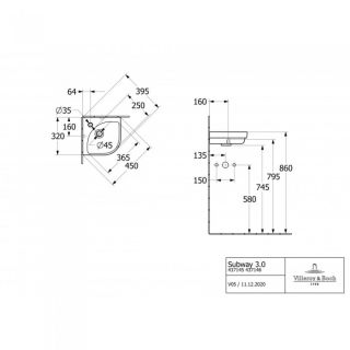 Раковина Villeroy Boch компактная Architectura,  без перелива отверстие для смесителя слева Альпийский белый,