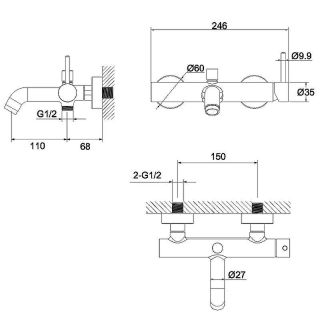 Смеситель для ванны и душа WHITECROSS Y1230GLB Брашированное золото
