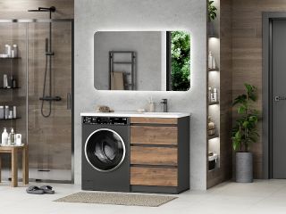 Напольная тумба под раковину Misty Коломбо 120 R УТ000015588 56 см Дуб Галифакс Антрацит