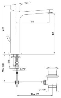 Смеситель для раковины E.C.A. Tiera 102188013EX с донным клапаном хром
