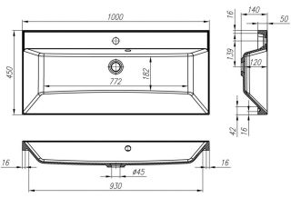Раковина из искусственного мрамора Art&Max 100см AM-LAV-1000-MR-FА