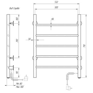 Полотенцесушитель электрический Domoterm Аврора DMT 109-5 53x71 BOX EK R хром