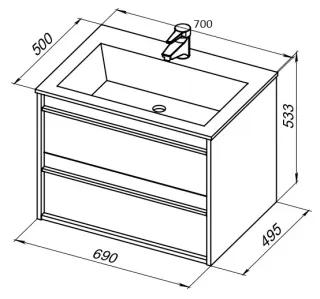 Тумба под раковину Aquanet Lino 253911 70 см дуб веллингтон