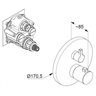 Встраиваемый смеситель для ванны и душа Kludi Nova Fonte Puristic с термостатом чёрный матовый 208303915