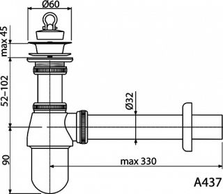 Сифон для раковины AlcaPlast 1 1/4"х32 цельнометаллический с водосливом 5/4" A437