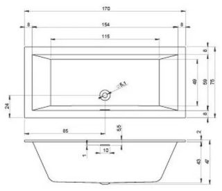 Акриловая ванна Riho Rethink Cubic Fall B105013005 заполнение через перелив 170х75см белый
