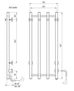 Полотенцесушитель электрический Domoterm Танго DMT 109-V4 36x92 EK R хром