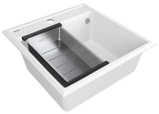 Комплект Paulmark: мойка Stepia 50 и коландер Advance PM115051-WH+A375-BS белый/брашированная нержавеющая сталь