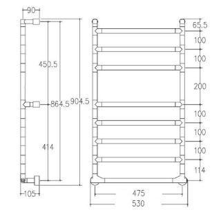 Полотенцесушитель электрический Margaroli Sereno 574/8/M Switch box Brushed Gold BG 90x53 см брашированное золото