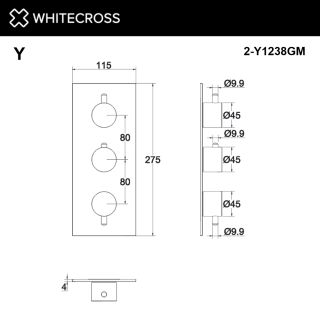 Внешняя часть смесителя на 3 потребителя WHITECROSS 2-Y1238GM оружейная сталь