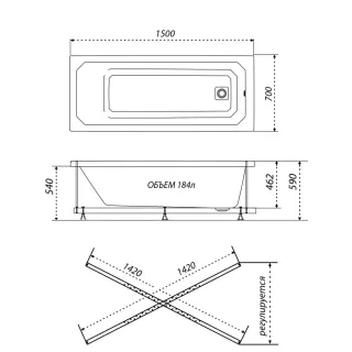 Акриловая ванна Triton Прага Щ0000049391 150x70 см на Х-каркасе белый