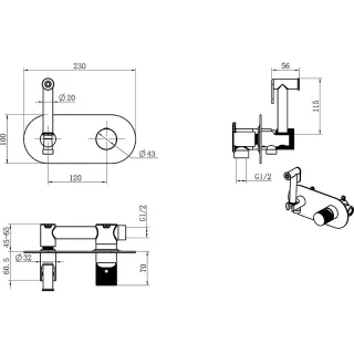 Гигиенический душ со смесителем Boheme Stick Touch 127-MG.2 золото матовое