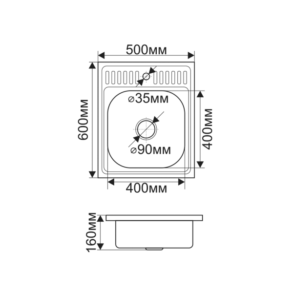 Мойка 5060 Melana 0,6/160 хром с сифоном (013/2 *10)