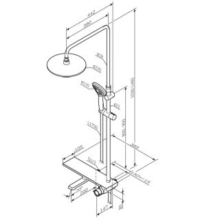 Душевая стойка Am.Pm Gem F0790722 с ванно-душевым смесителем-полкой чёрный