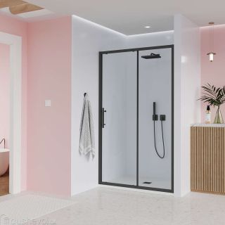 Душевая дверь Veconi Evo 100 B, 1500x1950, черный матовый, стекло прозрачное