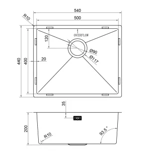 Мойка кухонная Reflexion Como 54-SS RX2054SS полированная сталь
