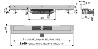 Душевой лоток AlcaPlast Flexible Low для перфорированной решетки с краем к стене 115см хром APZ104-1150