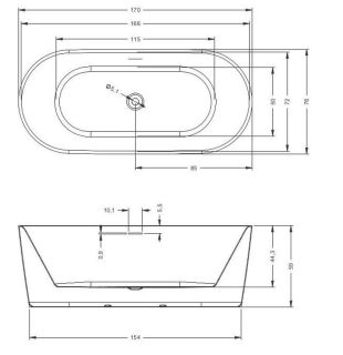 Акриловая ванна Riho Modesty Velvet Sparkle System B090002220 170x76см с аэромассажем чёрный матовый/белый матовый